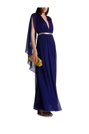 Abito lungo in seta blu con mantellina ALBERTA FERRETTI | A046401151287
